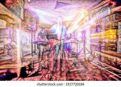 Digital Art Abstract Of A Band Of Musicians In A Small Venue