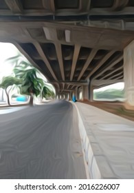 Digital art of Empty road under the bridge with artistic watercolor painting effect