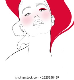 Digital Art Fashion 80s 90s Style Portrait Of A Beautiful Young Girl