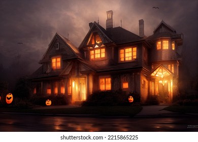 Digital art of Halloween spooky background, scary lantern pumpkin face. Scary creepy house in october dark night autumn gloomy creepy town with fog. Halloween outdoor backdrop concept.
Illustration 3D - Powered by Shutterstock