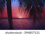 Digital art, paint effect, Dramatic haitian sunset ocean view, Montrouis, Haiti                               