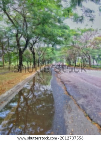 Digital art of street view activity with artistic watercolor painting effect and grid