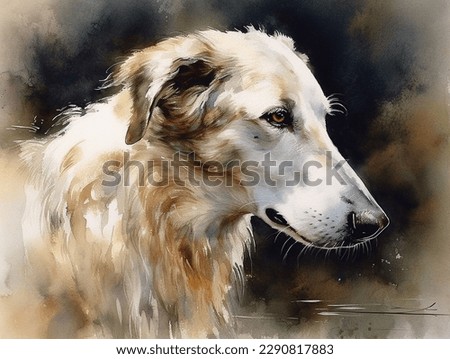 Digital art in the style of a watercolor portrait of a russian borzoi dog 