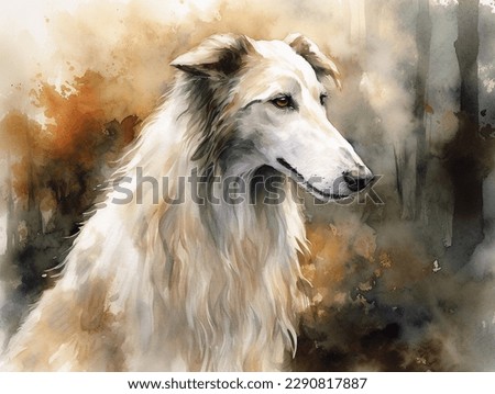 Digital art in the style of a watercolor portrait of a russian borzoi dog 