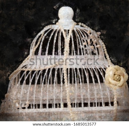 Digital artistry illustration - Abstract watercolor painting of a bird cage used as wedding table decoration