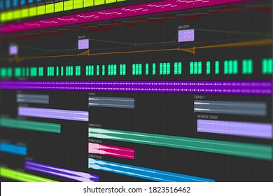 Digital Audio Workstation Interface. MIDI Notes & Samples Arrangement