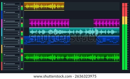 Digital audio workstation interface. Music production and editing software