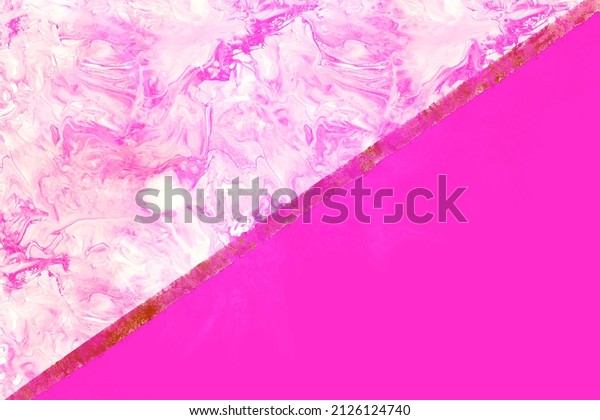 A\
digital background divided in half with bright pink on one side and\
marbled fluid in translucent pink on the other\
half.