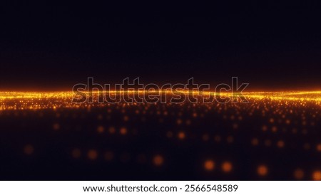 Digital background featuring abstract yellow waves and particles on a dark backdrop