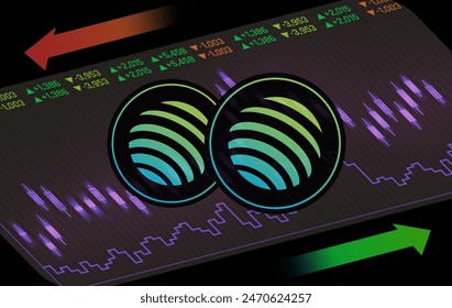 a digital background image of a jupiter-jup  virtual currency. 3d drawings.