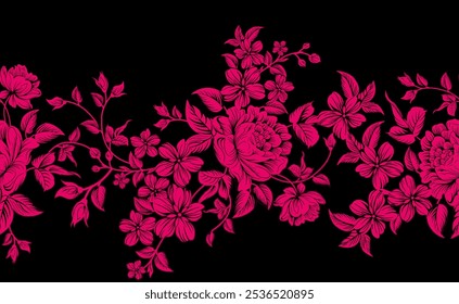 digital beautiful colorful pattern allover repeat design with elegant sophisticate flowers and leaves illustration textile shirt print art background texture boder  - Powered by Shutterstock