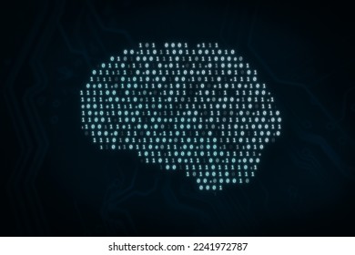 Digital binary brain processor with data inside, artificial intelligence modern computer and technology concept, thinking in bits