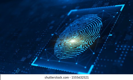 Digital biometric, security and identify by fingerprint concept. Scanning system of the fingerprint. 3d rendering