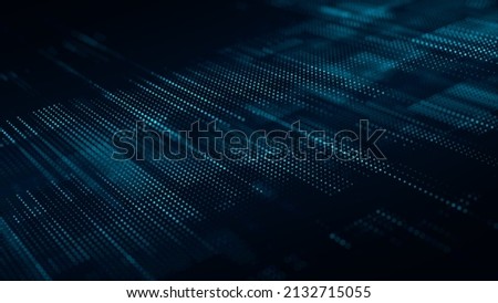 Digital blue background of particles. Abstract futuristic illustration. Big data visualization. Technology dynamic dots background. 3D rendering.