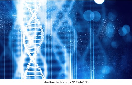 Digital Blue Image Of DNA Molecule And Technology Concepts