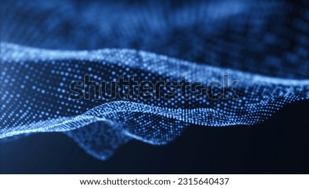 Digital blue wave particles background, 3d rendering. Digital drawing.