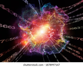 Digital Bottleneck. 3D Illustration Of Number Streams, Fractal Grids And Light On Subject Of Information Processing, Data Streams And Modern Technologies.