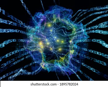 Digital Bottleneck. 3D Illustration Of Number Streams, Fractal Grids And Light On Subject Of Information Processing, Data Streams And Modern Technologies.