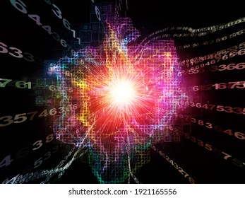 Digital Bottleneck. 3D Illustration Of Number Streams, Fractal Grids And Light On Subject Of Information Processing, Data Streams And Modern Technologies.