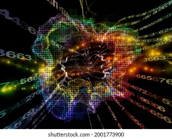 Digital Bottleneck. 3D Illustration Of Number Streams, Fractal Grids And Light On Subject Of Information Processing, Data Streams And Modern Technologies.