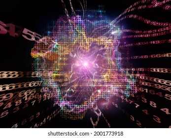 Digital Bottleneck. 3D Illustration Of Number Streams, Fractal Grids And Light On Subject Of Information Processing, Data Streams And Modern Technologies.