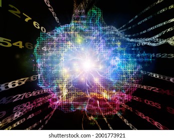 Digital Bottleneck. 3D Illustration Of Number Streams, Fractal Grids And Light On Subject Of Information Processing, Data Streams And Modern Technologies.