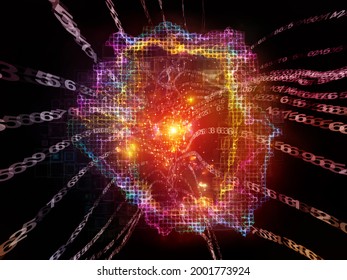 Digital Bottleneck. 3D Illustration Of Number Streams, Fractal Grids And Light On Subject Of Information Processing, Data Streams And Modern Technologies.