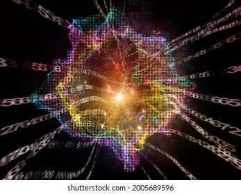 Digital Bottleneck. 3D Illustration Of Number Streams, Fractal Grids And Light On Subject Of Information Processing, Data Streams And Modern Technologies.