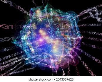 Digital Bottleneck. 3D Illustration Of Number Streams, Fractal Grids And Light On Subject Of Information Processing, Data Streams And Modern Technologies.