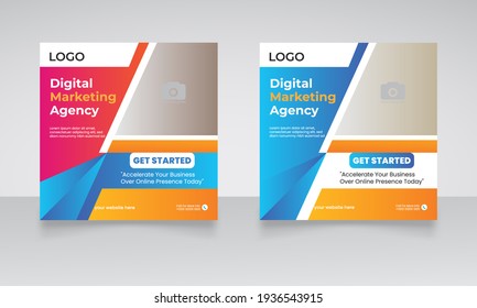 Digital Business Marketing Social Media Banner And Minimalist Square Flyer Poster. Promotional Mockup Photo Vector Frame And Fully Editable Vector Web Banner Template