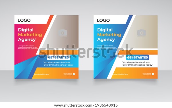 Digital business marketing\
social media banner and minimalist square flyer poster. promotional\
mockup photo vector frame and fully editable vector web banner\
template