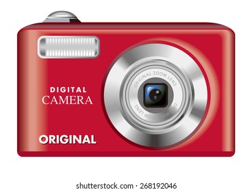 Digital camera illustrations./ Colorful digital camera./Red.