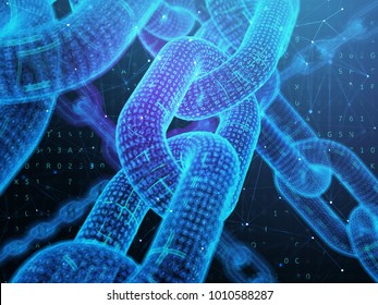 Digital chain. Blockchain technology concept. 3D illustration.