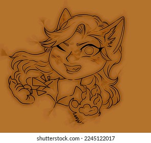 Digital chibi illustration woman and fox ears   animal paws