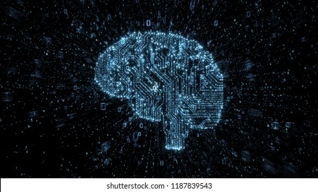 Digital Circuitry Brain With Streams Of Exploding Binary Data