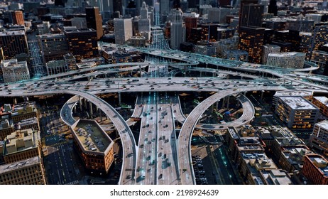 Digital City Highway Junction Signals Transferring A Data Through Network Drone Shot At Night High Speed Communication Cloud Computing High Tech Urban Area