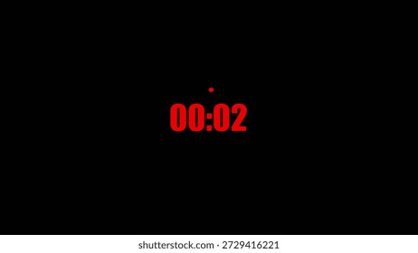 A digital clock display showing 00 02 with a small red dot above on a black background with red bold font