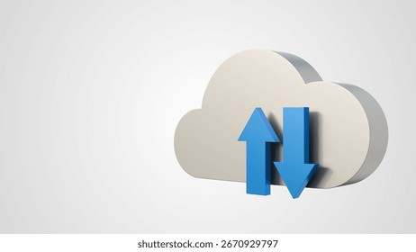 Digital cloud with arrows on white background. Cloud computing, cloud storage and cloud services. Cybersecurity, databese, digital data and network concept. Data transfer and backup server.