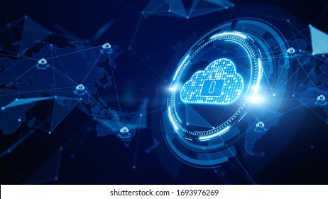 Digital Cloud Computing, Cyber Security, Digital Data Network Protection, Future Technology Digital Data Network Connection Background Concept.