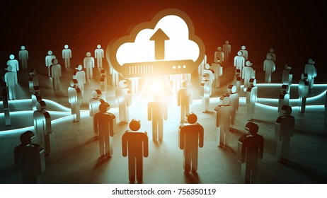 Digital cloud downloading datas in front of a group of people 3D rendering - Shutterstock ID 756350119