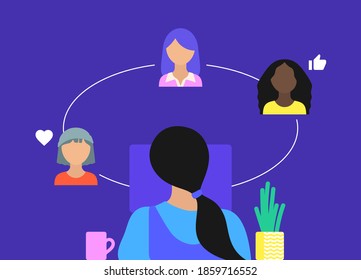 Digital collaboration illustration. Team of women collaborating and co-creating remotely. - Powered by Shutterstock