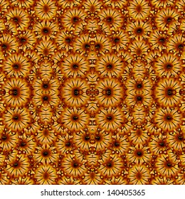 Digital Collage Pattern Of Circular Flowes In Orange Colors.