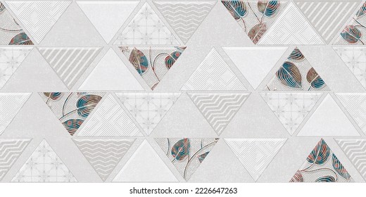 Digital colorful wall tile design for washroom and kitchen. Marble seamless background with geometric shapes, monogram floral ornament. Template for textile, apparel, card, invitation, wedding etc - Powered by Shutterstock