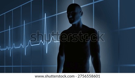 Digital Composing, ECG in front of body silhouette, symbolic picture, Germany
