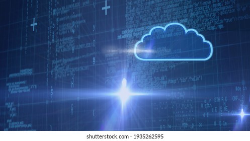 Digital Composite Of Cloud Icon With Blue Technology Matrix Background