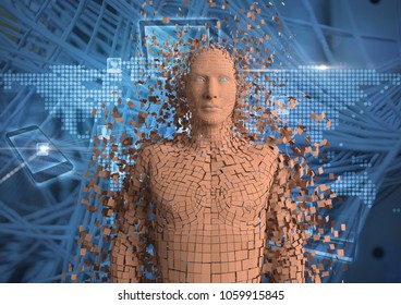 Digital composite image of 3d human over abstract background