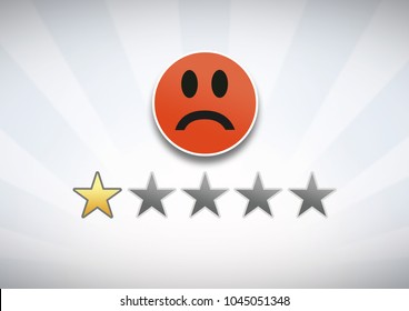 Digital Composite Of One Star Review Ratings Stars And Sad Smiley Face