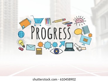Digital composite of Progress text with drawings graphics