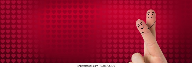 Digital composite of Valentine's fingers love couple and Valentines hearts Background - Powered by Shutterstock