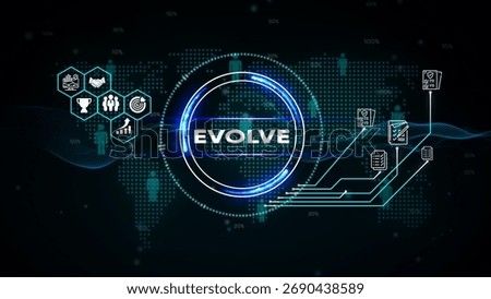 Digital concept of evolution with glowing circle and global network icons evolve change